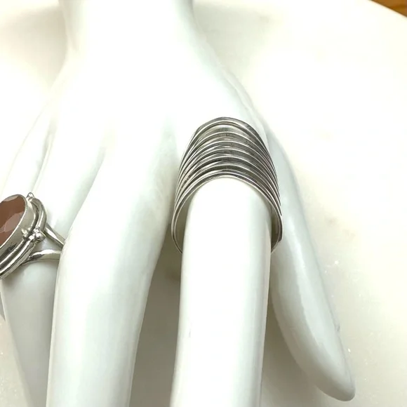 Boho Magic Curved Multi Layer Sterling Silver Full Finger Statement Ring - Picture 6 of 16